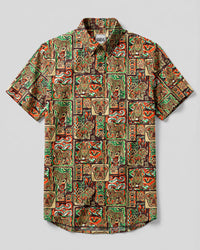 TRIBAL BULLDOG PAW PATCHWORK BUTTON-DOWN COLLAR SHIRT - TYQY1709269