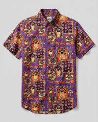 SPOOKY PURPLE PUG DOG HALLOWEEN PATCHWORK BUTTON-DOWN COLLAR SHIRT - TYQY0409262