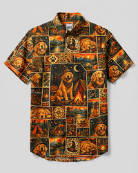 HALLOWEEN WITCHY GOLDEN RETRIEVER DOG PATCHWORK BUTTON-DOWN COLLAR SHIRT - TYQY18092610