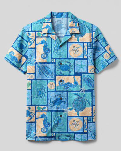 COASTAL SEA LIFE PATCHWORK CAMP SHIRT - TYQY2108266