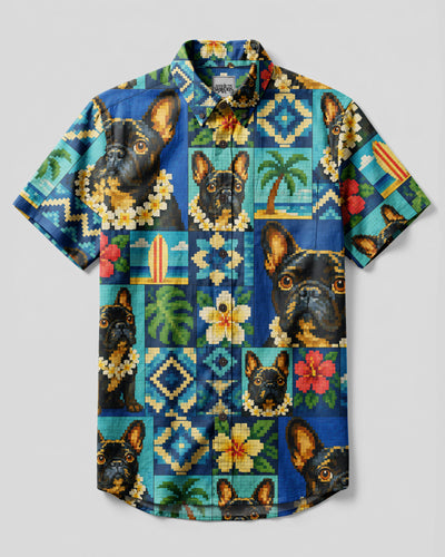 8BIT TROPICAL FRENCH BULLDOG BUTTON-DOWN COLLAR SHIRT - RITD1908263