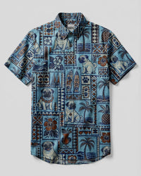 BLUE TROPICAL PUG ISLAND BUTTON-DOWN COLLAR SHIRT – RITD1408261