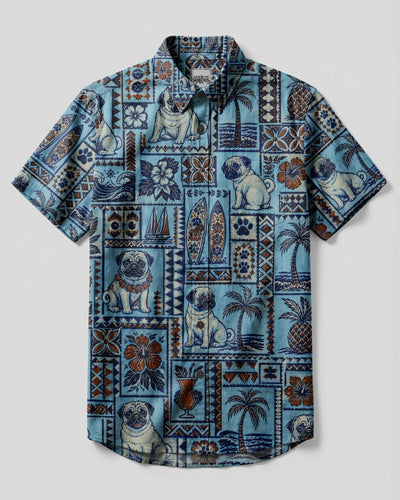 BLUE TROPICAL PUG ISLAND BUTTON-DOWN COLLAR SHIRT – RITD1408261