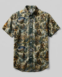 SCI-FI BIGFOOT ALIEN CAMPING BUTTON-DOWN COLLAR SHIRT - RITD2206262