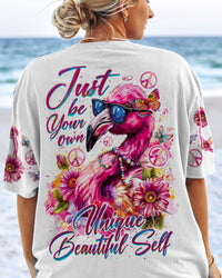 JUST BE YOUR OWN UNIQUE BEAUTIFUL SELF FLAMINGO ALL OVER PRINT - TY0404243
