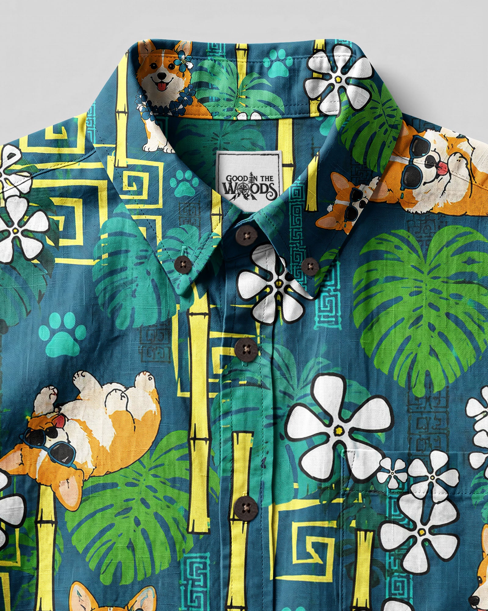 ALOHA TROPICAL CORGI DOG BUTTON-DOWN COLLAR SHIRT