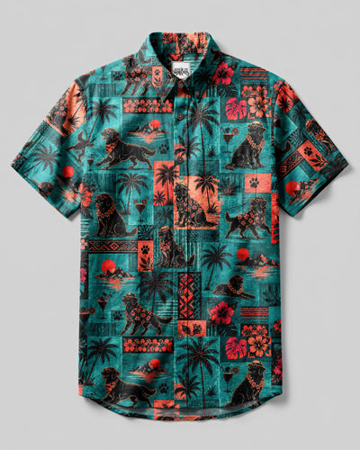 RETRO SUNSET GOLDEN RETRIEVER DOG PATCHWORK BUTTON-DOWN COLLAR SHIRT - TLNT0808261