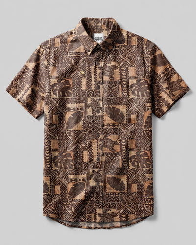 ISLAND TAPA TURTLE MOSAIC BUTTON-DOWN COLLAR SHIRT - TLNT2307263