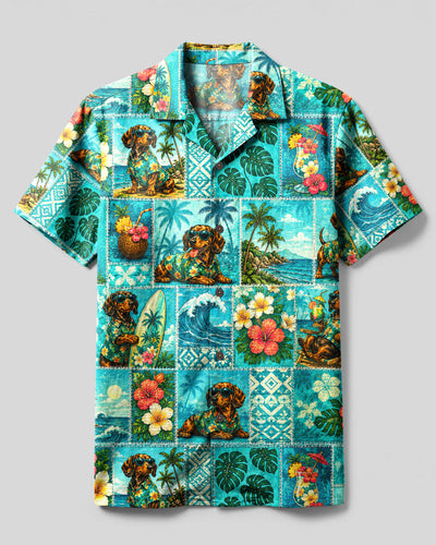 DACHSHUND ALOHA PARADISE PATCHWORK DOG CAMP SHIRT  - TLNT2207263