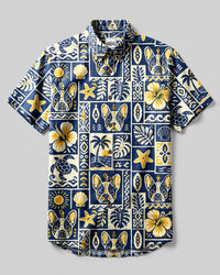 ALOHA FRENCH BULLDOG PATCHWORK BUTTON-DOWN COLLAR SHIRT - TLNT0608263