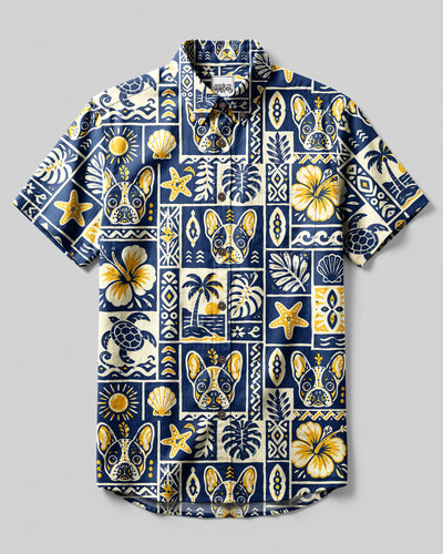 ALOHA FRENCH BULLDOG PATCHWORK BUTTON-DOWN COLLAR SHIRT - TLNT0608263