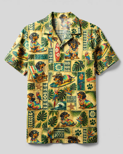 DACHSHUND DOG ISLAND PATCHWORK CAMP SHIRT - TLNT0308262