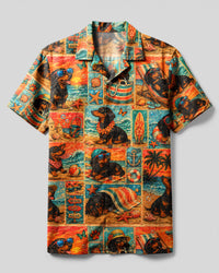 CHEERFUL DACHSHUND DOG SUNSET PATCHWORK CAMP SHIRT - TLNT2707262