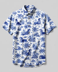 TROPICAL DACHSHUND DOG TOILE PRINT BUTTON-DOWN COLLAR SHIRT - TLNT2707264