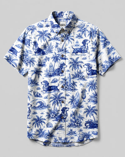 TROPICAL DACHSHUND DOG TOILE PRINT BUTTON-DOWN COLLAR SHIRT - TLNT2707264