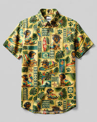 DACHSHUND DOG ISLAND PATCHWORK BUTTON-DOWN COLLAR SHIRT - TLNT0308263