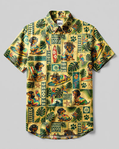 DACHSHUND DOG ISLAND PATCHWORK BUTTON-DOWN COLLAR SHIRT - TLNT0308263