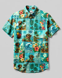 DACHSHUND ALOHA PARADISE PATCHWORK DOG BUTTON-DOWN COLLAR SHIRT   - TLNT2207262