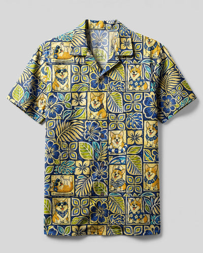TROPICAL CORGI DOG MOSAIC CAMP SHIRT - TLNT0408262