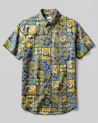 TROPICAL CORGI DOG MOSAIC BUTTON-DOWN COLLAR SHIRT - TLNT0408261