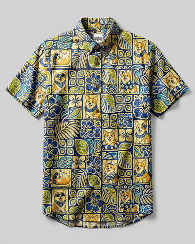 TROPICAL CORGI DOG MOSAIC BUTTON-DOWN COLLAR SHIRT - TLNT0408261