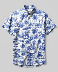 TROPICAL CORGI DOG TOILE PRINT BUTTON-DOWN COLLAR SHIRT - TLNT2807262