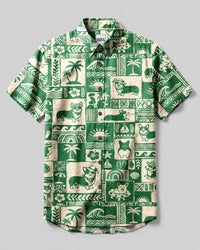 CORGI DOG COASTAL PARADISE PATCHWORK BUTTON-DOWN COLLAR SHIRT - TLNT2507263