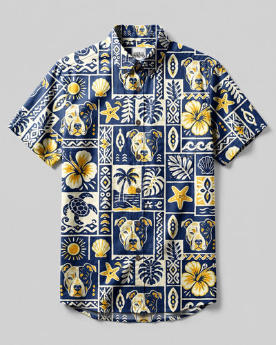 ALOHA PITBULL DOG PATCHWORK BUTTON-DOWN COLLAR SHIRT SHIRT - TLNT1708263