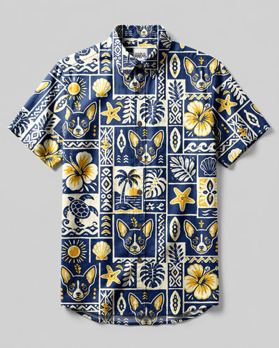 ALOHA CHIHUAHUA DOG PATCHWORK BUTTON-DOWN COLLAR SHIRT - TLNT1408261