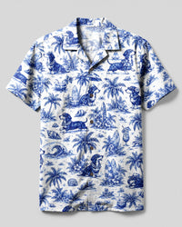 TROPICAL DACHSHUND DOG TOILE PRINT CAMP SHIRT - TLNT2707265