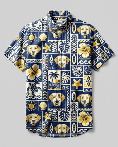 ALOHA LABRADOR DOG PATCHWORK BUTTON-DOWN COLLAR SHIRT - TLNT1708261