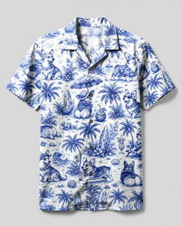 TROPICAL CORGI DOG TOILE PRINT CAMP SHIRT - TLNT2807263