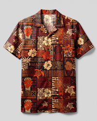 TROPICAL TRIBAL SEA TURTLE PATCHWORK CAMP SHIRT - TLNT2107261