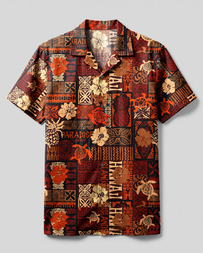 TROPICAL TRIBAL SEA TURTLE PATCHWORK CAMP SHIRT - TLNT2107261
