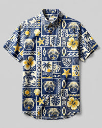 ALOHA PUG DOG PATCHWORK BUTTON-DOWN COLLAR SHIRT - TLNT0708262