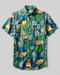 ALOHA TROPICAL CORGI DOG BUTTON-DOWN COLLAR SHIRT - TLNT0508261