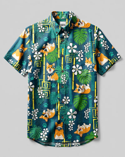 ALOHA TROPICAL CORGI DOG BUTTON-DOWN COLLAR SHIRT - TLNT0508261