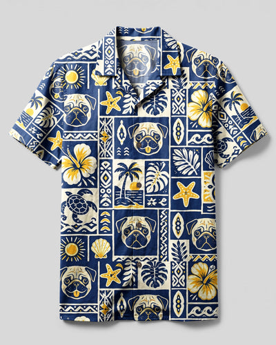 ALOHA PUG DOG PATCHWORK CAMP SHIRT - TLNT0708263