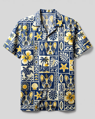 ALOHA FRENCH BULLDOG PATCHWORK CAMP SHIRT - TLNT0608264