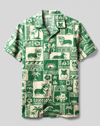 CORGI DOG COASTAL PARADISE PATCHWORK CAMP SHIRT - TLNT2507262