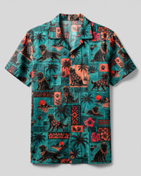 RETRO SUNSET GOLDEN RETRIEVER DOG PATCHWORK CAMP SHIRT - TLNT0808262