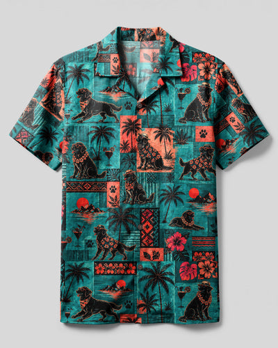 RETRO SUNSET GOLDEN RETRIEVER DOG PATCHWORK CAMP SHIRT - TLNT0808262