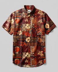 TROPICAL TRIBAL SEA TURTLE PATCHWORK BUTTON-DOWN COLLAR SHIRT - TLNT2107262