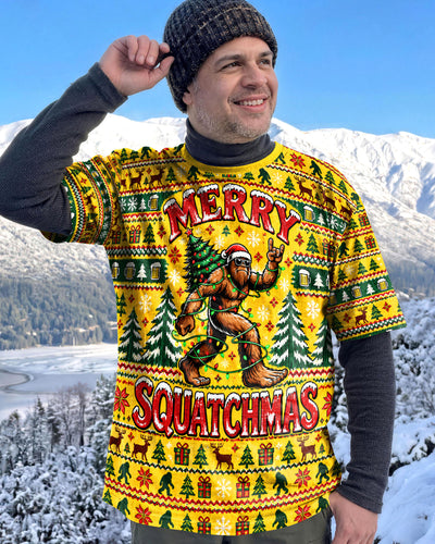 MERRY SQUATCHMAS BIGFOOT YELLOW UGLY PATTERN CHRISTMAS ALL OVER PRINT - TLNT0810262