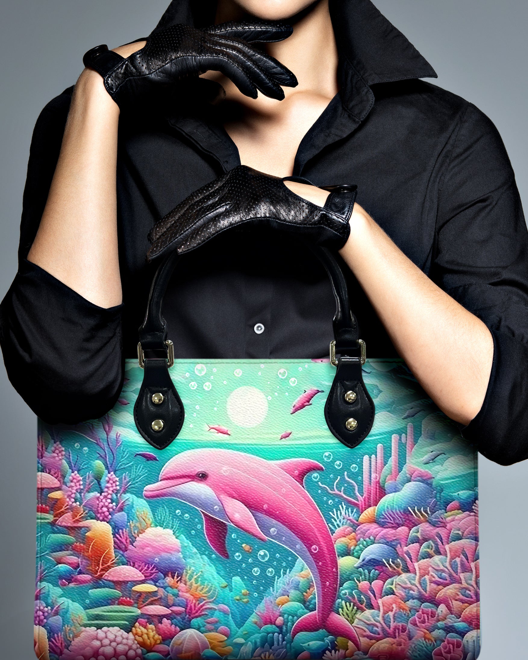 DOLPHIN IN THE OCEAN LEATHER HANDBAG - YHHG0407244