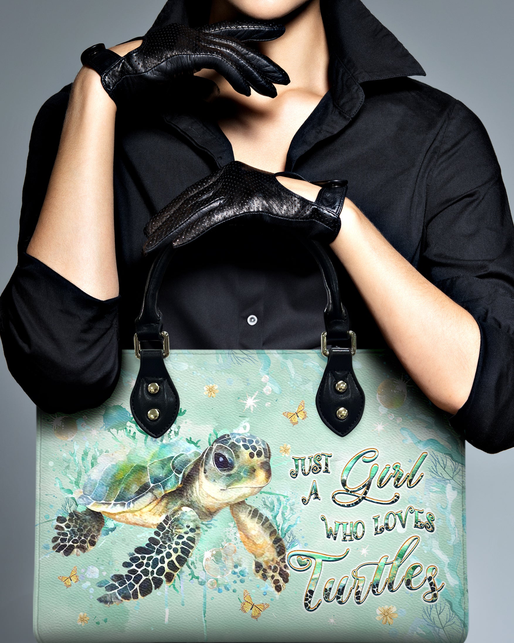 JUST A GIRL WHO LOVES TURTLES LEATHER HANDBAG - YHHG2711244