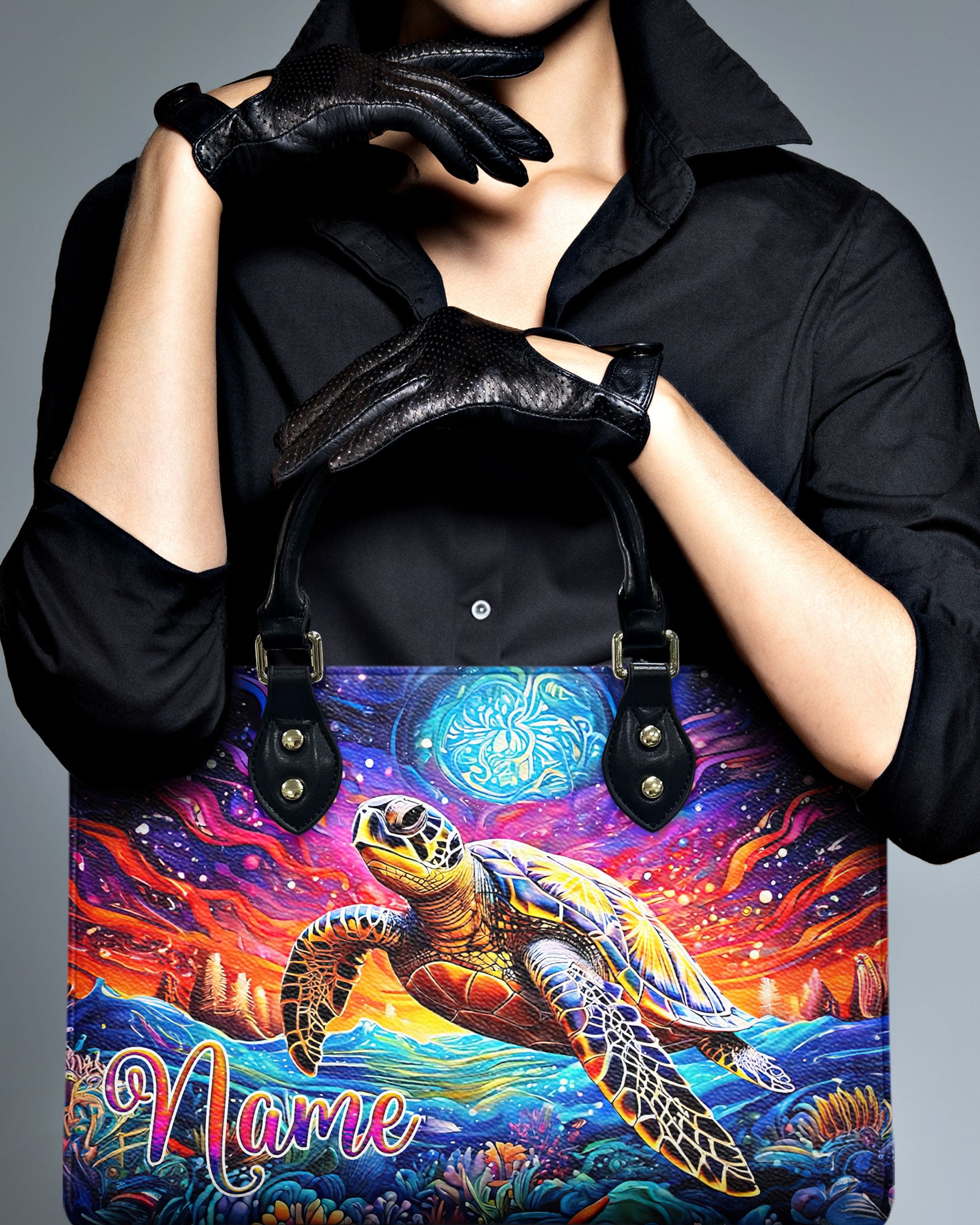 SEA TURTLE ART LEATHER HANDBAG - TLNZ1810245