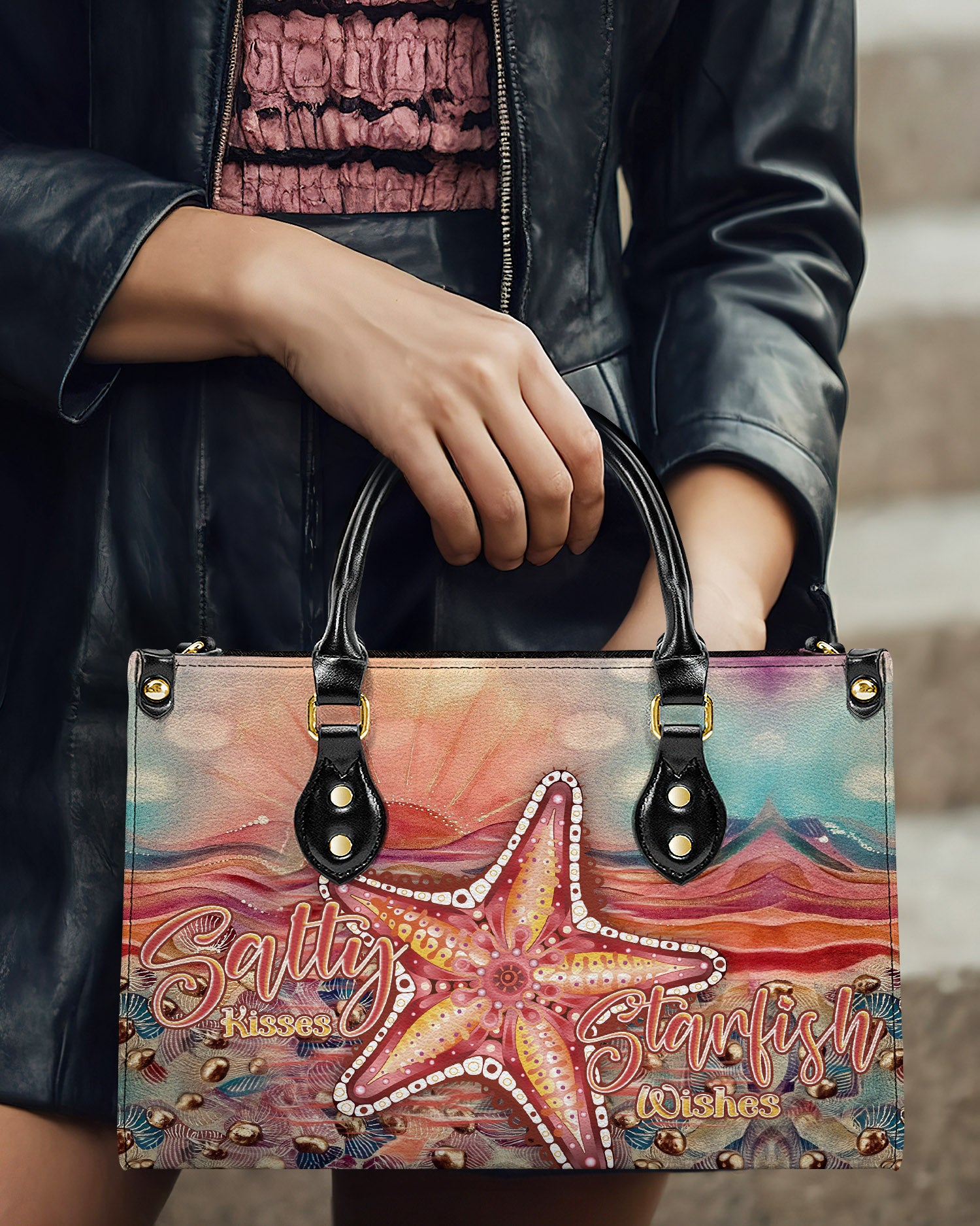 SALTY KISSES AND STARFISH WISHES LEATHER HANDBAG - TLNZ2803243