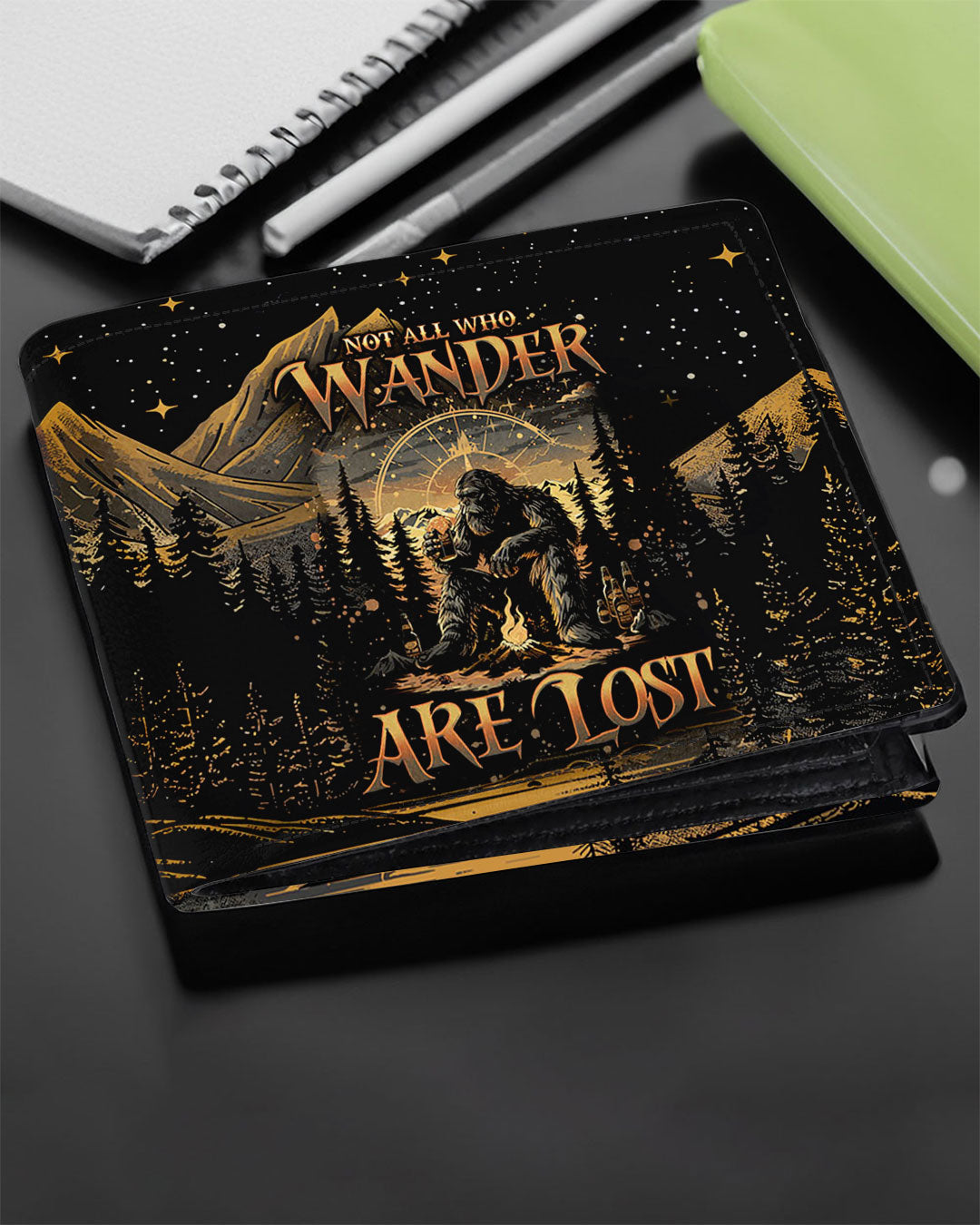 NOT ALL WHO WANDER ARE LOST BIGFOOT COMPASS  LEATHER WALLET   - TLNO2410247