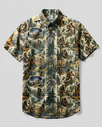 SCI-FI BIGFOOT ALIEN CAMPING BUTTON-DOWN COLLAR SHIRT - RITD2206262